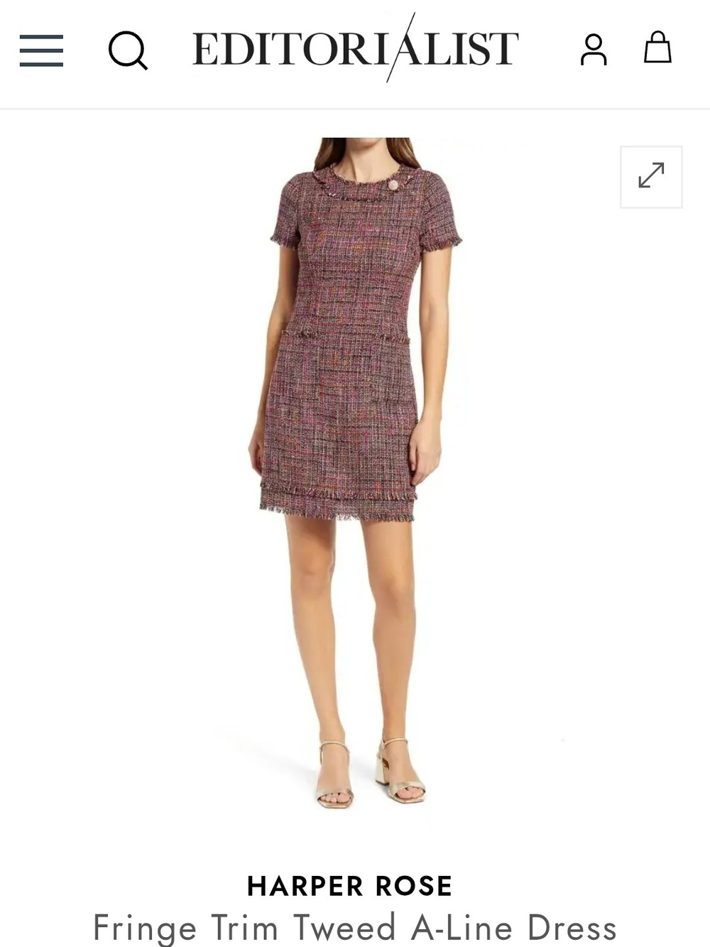 Harper Rose Multicolor Tweed Fringe-Trim A-Line Dress